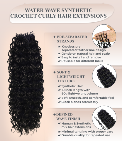 LUXLUXE Water Wave Feather Crochet Human &  Synthetic Mix Hair Extensions - 19 Inch Braiding 60g Hairpiece for Women