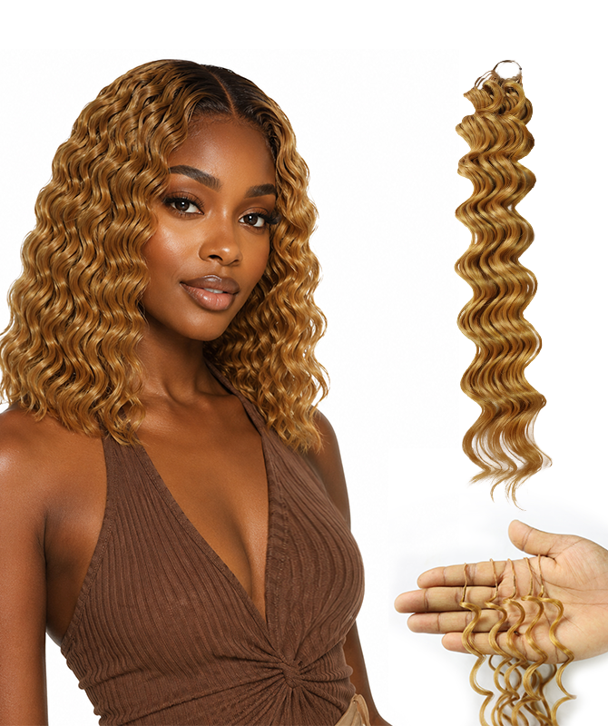 LUXLUXE Deep Wave Synthetic Crochet Hair Extensions – Available in 14"  78g 18" 100g & 22" 120g Pre Separated 100 Strands Feather Hairpiece
