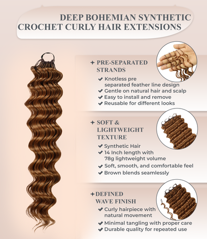 LUXLUXE Deep Wave Synthetic Crochet Hair Extensions – Available in 14"  78g 18" 100g & 22" 120g Pre Separated 100 Strands Feather Hairpiece