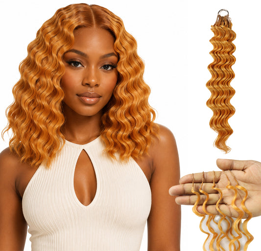 LUXLUXE Deep Wave Synthetic Crochet Hair Extensions – Available in 14"  78g 18" 100g & 22" 120g Pre Separated 100 Strands Feather Hairpiece (Copy)