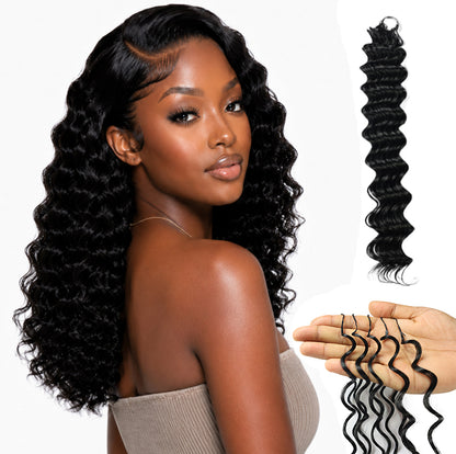 LUXLUXE Deep Wave Synthetic Crochet Hair Extensions – Available in 14"  78g 18" 100g & 22" 120g Pre Separated 100 Strands Feather Hairpiece