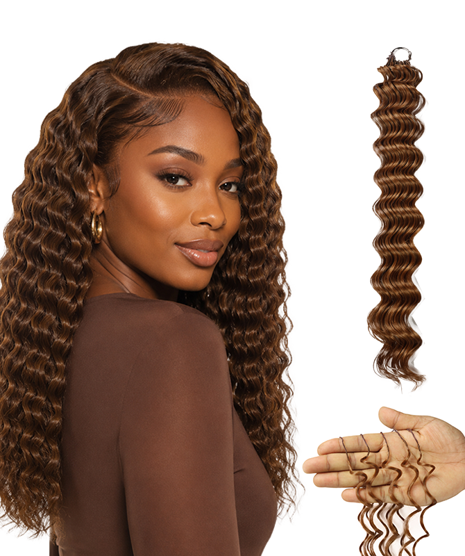 LUXLUXE Deep Wave Synthetic Crochet Hair Extensions – Available in 14"  78g 18" 100g & 22" 120g Pre Separated 100 Strands Feather Hairpiece