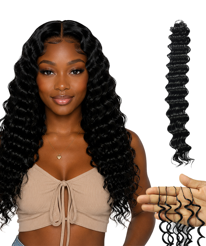 LUXLUXE Deep Wave Synthetic Crochet Hair Extensions – Available in 14"  78g 18" 100g & 22" 120g Pre Separated 100 Strands Feather Hairpiece