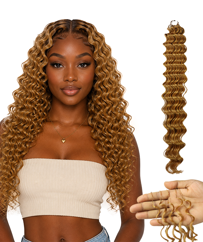 LUXLUXE Deep Wave Synthetic Crochet Hair Extensions – Available in 14"  78g 18" 100g & 22" 120g Pre Separated 100 Strands Feather Hairpiece