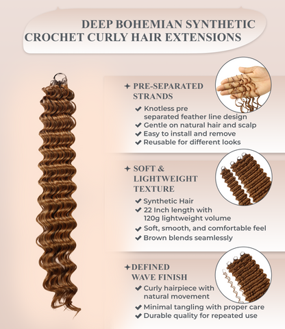 LUXLUXE Deep Wave Synthetic Crochet Hair Extensions – Available in 14"  78g 18" 100g & 22" 120g Pre Separated 100 Strands Feather Hairpiece
