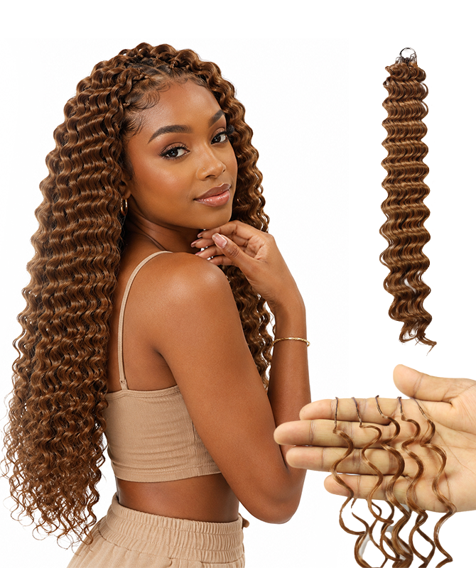 LUXLUXE Deep Wave Synthetic Crochet Hair Extensions – Available in 14"  78g 18" 100g & 22" 120g Pre Separated 100 Strands Feather Hairpiece