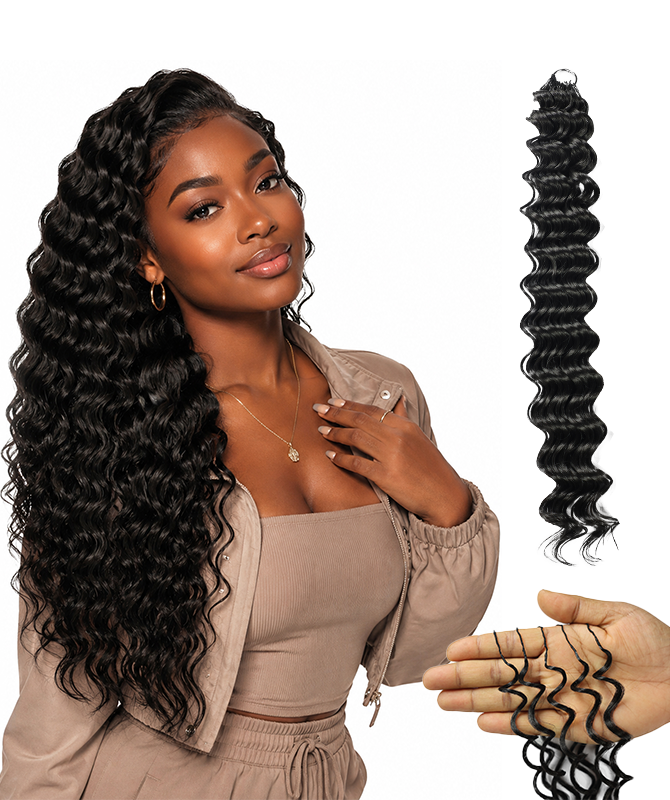 LUXLUXE Deep Wave Synthetic Crochet Hair Extensions – Available in 14"  78g 18" 100g & 22" 120g Pre Separated 100 Strands Feather Hairpiece