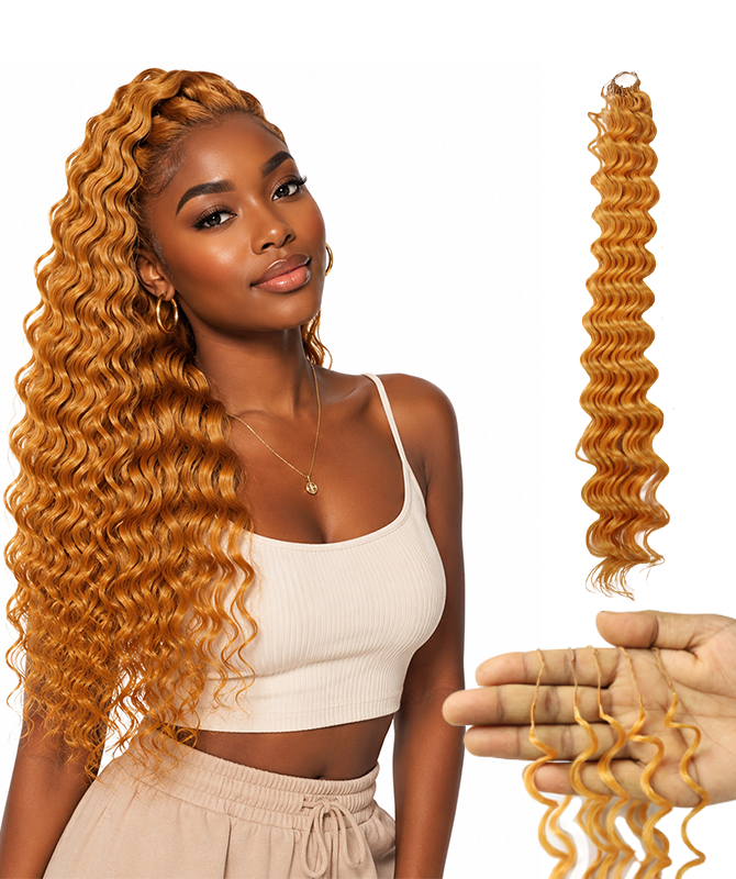 LUXLUXE Deep Wave Synthetic Crochet Hair Extensions – Available in 14"  78g 18" 100g & 22" 120g Pre Separated 100 Strands Feather Hairpiece
