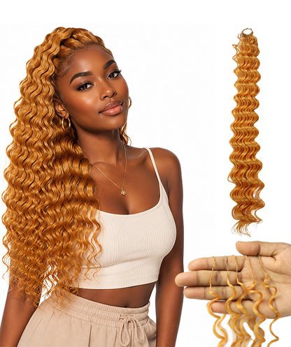 LUXLUXE Deep Wave Synthetic Crochet Hair Extensions – Available in 14"  78g 18" 100g & 22" 120g Pre Separated 100 Strands Feather Hairpiece