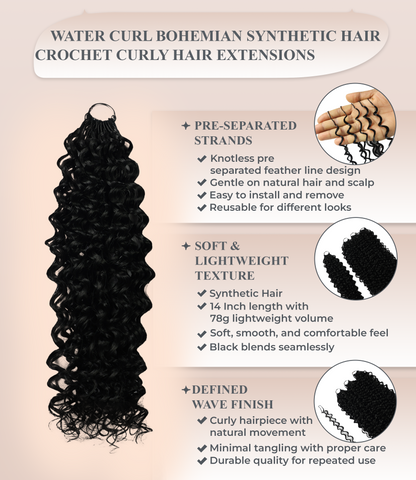 LUXLUXE Water Curl Synthetic Crochet Hair Extensions – Available in 14"  78g 18" 100g & 22" 120g Pre Separated 100 Strands Feather Hairpiece for Natural Bouncy Curls