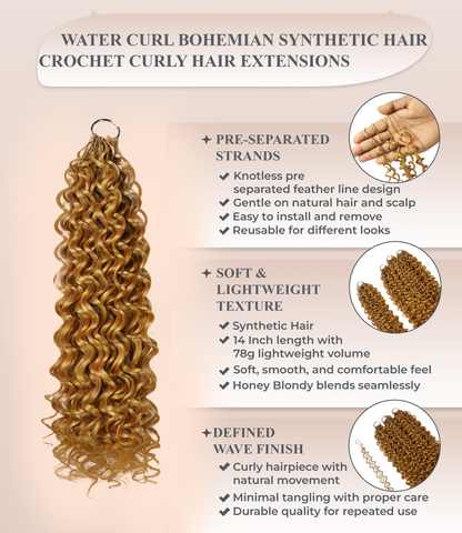 LUXLUXE Water Curl Synthetic Crochet Hair Extensions – Available in 14"  78g 18" 100g & 22" 120g Pre Separated 100 Strands Feather Hairpiece for Natural Bouncy Curls