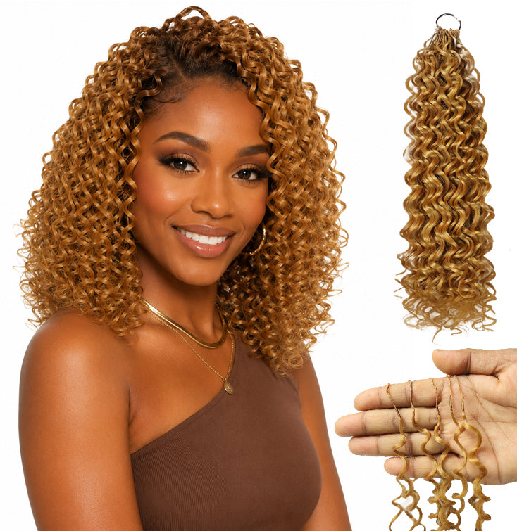LUXLUXE Water Curl Synthetic Crochet Hair Extensions – Available in 14"  78g 18" 100g & 22" 120g Pre Separated 100 Strands Feather Hairpiece for Natural Bouncy Curls