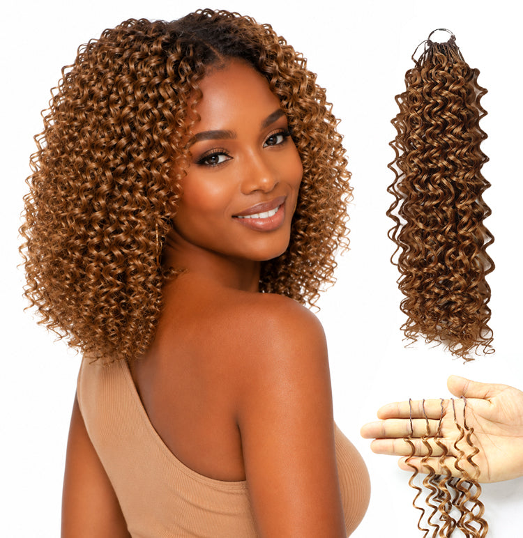 LUXLUXE Water Curl Synthetic Crochet Hair Extensions – Available in 14"  78g 18" 100g & 22" 120g Pre Separated 100 Strands Feather Hairpiece for Natural Bouncy Curls