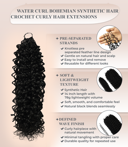 LUXLUXE Water Curl Synthetic Crochet Hair Extensions – Available in 14"  78g 18" 100g & 22" 120g Pre Separated 100 Strands Feather Hairpiece for Natural Bouncy Curls