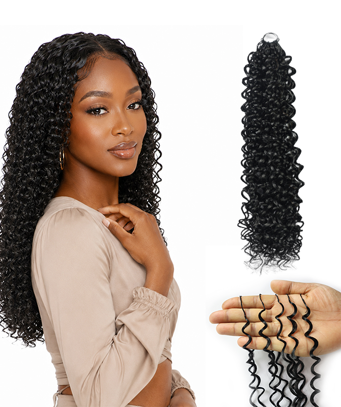 LUXLUXE Water Curl Synthetic Crochet Hair Extensions – Available in 14"  78g 18" 100g & 22" 120g Pre Separated 100 Strands Feather Hairpiece for Natural Bouncy Curls