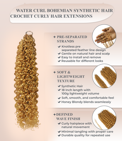 LUXLUXE Water Curl Synthetic Crochet Hair Extensions – Available in 14"  78g 18" 100g & 22" 120g Pre Separated 100 Strands Feather Hairpiece for Natural Bouncy Curls