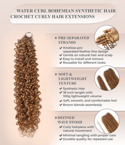 LUXLUXE Water Curl Synthetic Crochet Hair Extensions – Available in 14"  78g 18" 100g & 22" 120g Pre Separated 100 Strands Feather Hairpiece for Natural Bouncy Curls