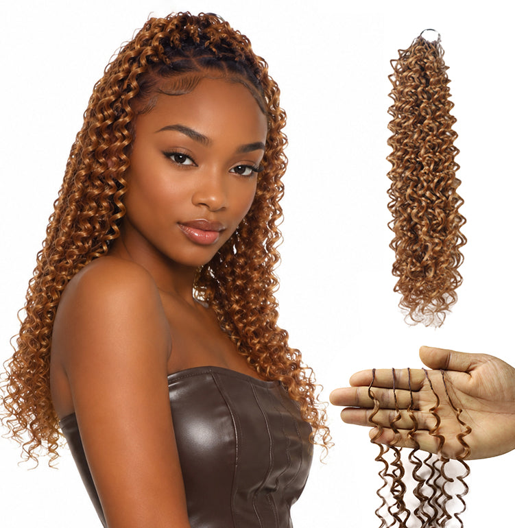 LUXLUXE Water Curl Synthetic Crochet Hair Extensions – Available in 14"  78g 18" 100g & 22" 120g Pre Separated 100 Strands Feather Hairpiece for Natural Bouncy Curls