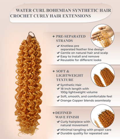 LUXLUXE Water Curl Synthetic Crochet Hair Extensions – Available in 14"  78g 18" 100g & 22" 120g Pre Separated 100 Strands Feather Hairpiece for Natural Bouncy Curls