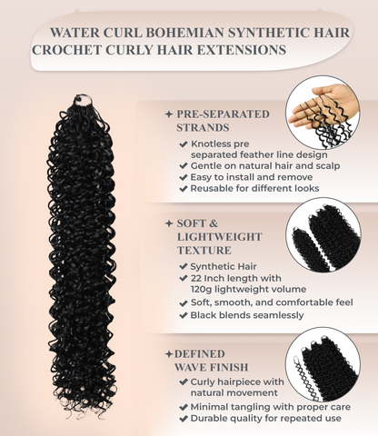 LUXLUXE Water Curl Synthetic Crochet Hair Extensions – Available in 14"  78g 18" 100g & 22" 120g Pre Separated 100 Strands Feather Hairpiece for Natural Bouncy Curls