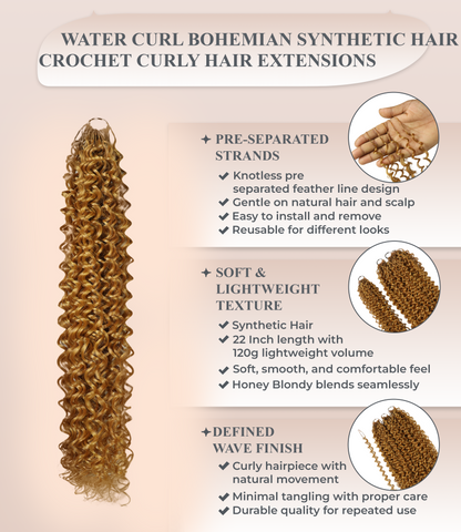 LUXLUXE Water Curl Synthetic Crochet Hair Extensions – Available in 14"  78g 18" 100g & 22" 120g Pre Separated 100 Strands Feather Hairpiece for Natural Bouncy Curls