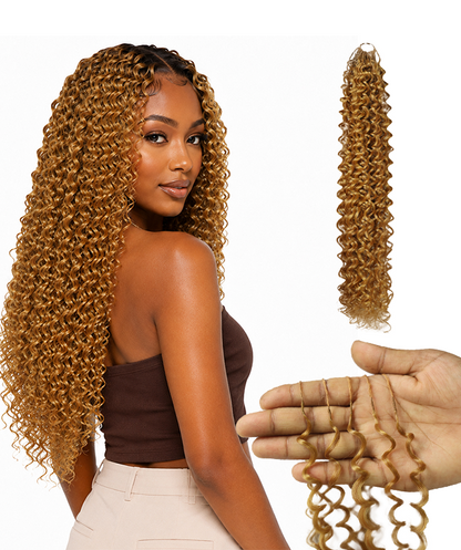LUXLUXE Water Curl Synthetic Crochet Hair Extensions – Available in 14"  78g 18" 100g & 22" 120g Pre Separated 100 Strands Feather Hairpiece for Natural Bouncy Curls