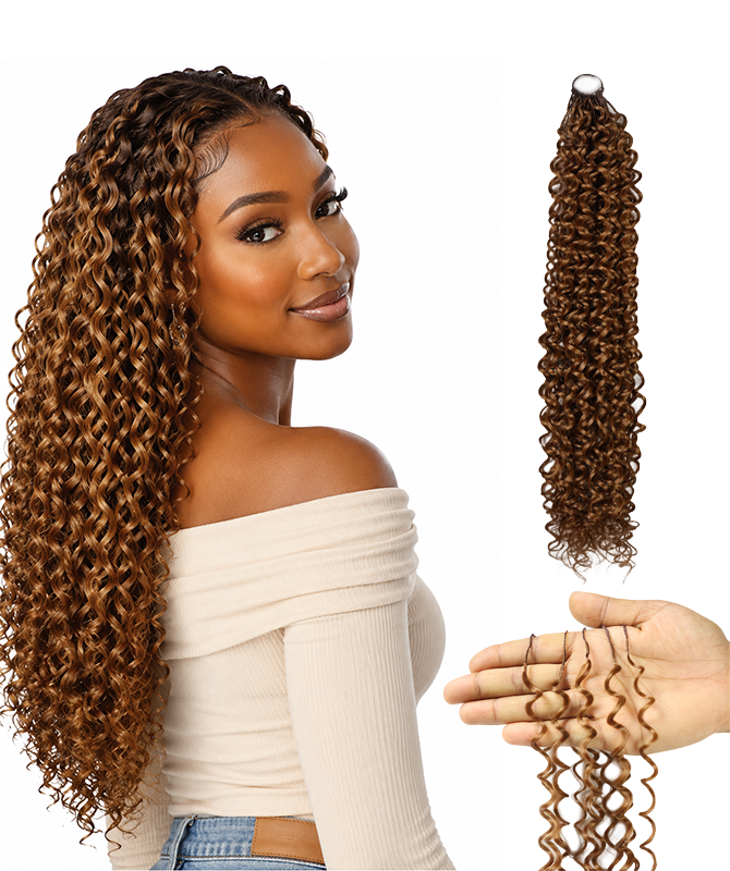 LUXLUXE Water Curl Synthetic Crochet Hair Extensions – Available in 14"  78g 18" 100g & 22" 120g Pre Separated 100 Strands Feather Hairpiece for Natural Bouncy Curls