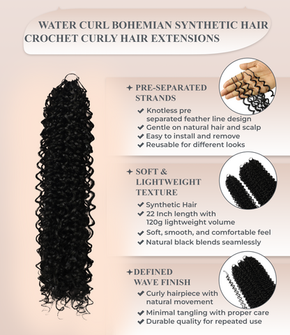 LUXLUXE Water Curl Synthetic Crochet Hair Extensions – Available in 14"  78g 18" 100g & 22" 120g Pre Separated 100 Strands Feather Hairpiece for Natural Bouncy Curls