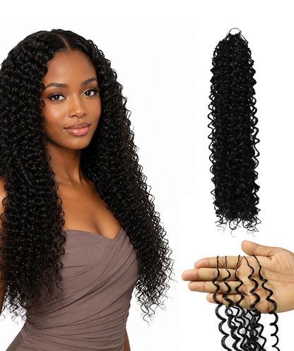 LUXLUXE Water Curl Synthetic Crochet Hair Extensions – Available in 14"  78g 18" 100g & 22" 120g Pre Separated 100 Strands Feather Hairpiece for Natural Bouncy Curls