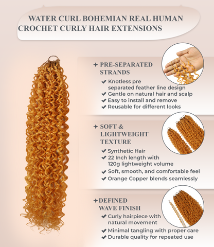 LUXLUXE Water Curl Synthetic Crochet Hair Extensions – Available in 14"  78g 18" 100g & 22" 120g Pre Separated 100 Strands Feather Hairpiece for Natural Bouncy Curls