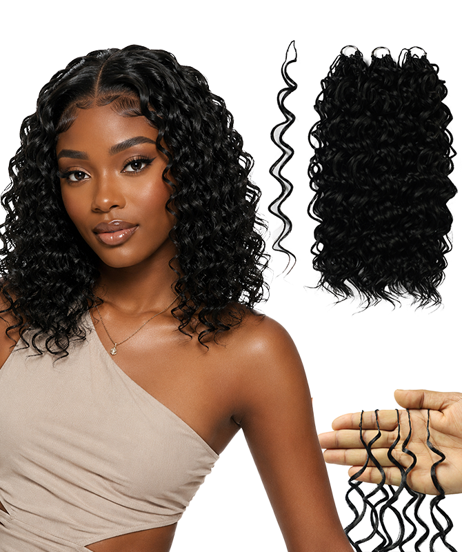 LUXLUXE Hawaiian Synthetic Crochet Hair Extensions – 14" 78g, 18" 100g, 22" 120g  Pre Separated 100 Strands Feather Hairpiece for Curly Protective Styles