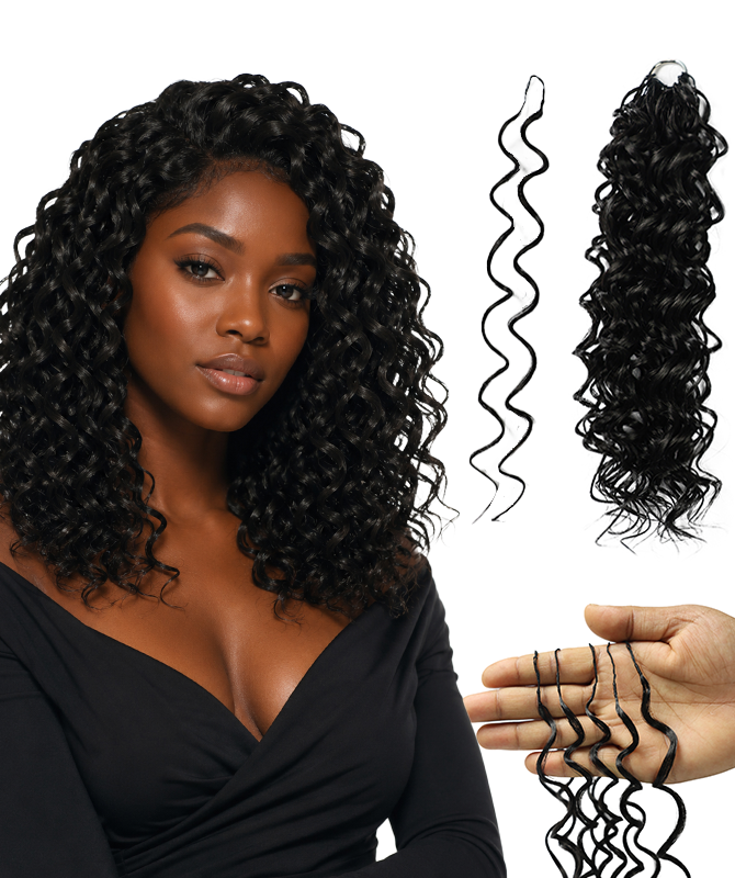 LUXLUXE Hawaiian Synthetic Crochet Hair Extensions – 14" 78g, 18" 100g, 22" 120g  Pre Separated 100 Strands Feather Hairpiece for Curly Protective Styles