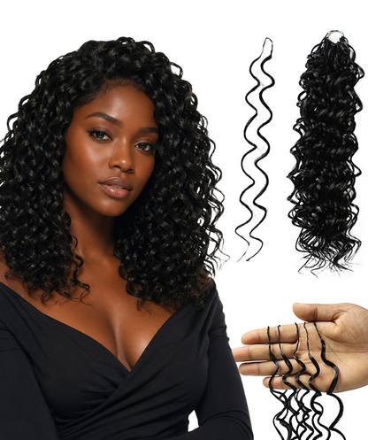 LUXLUXE Hawaiian Synthetic Crochet Hair Extensions – 14" 78g, 18" 100g, 22" 120g  Pre Separated 100 Strands Feather Hairpiece for Curly Protective Styles