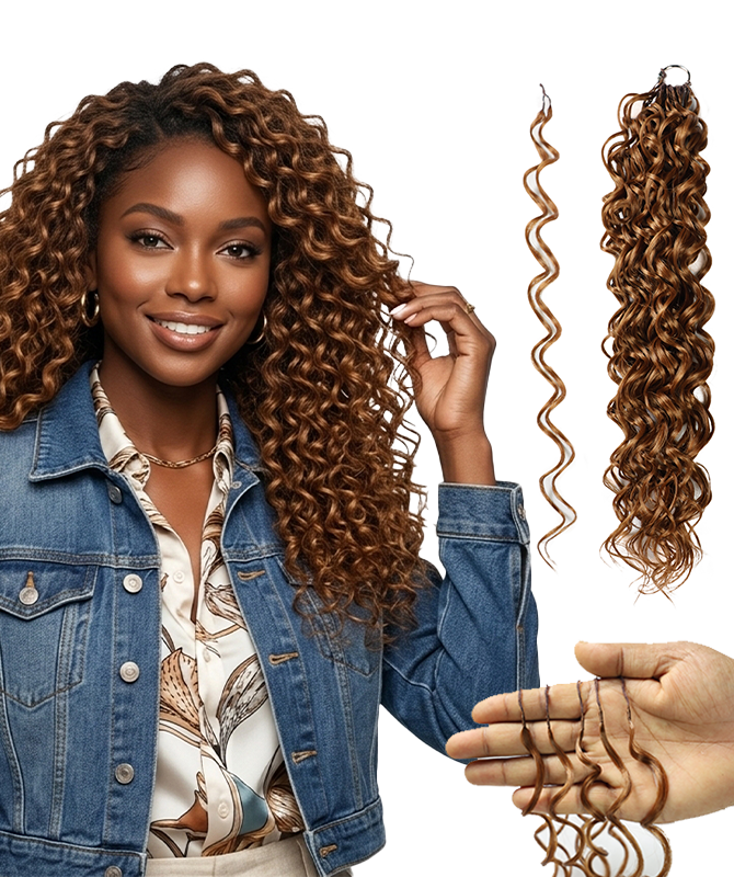 LUXLUXE Hawaiian Synthetic Crochet Hair Extensions – 14" 78g, 18" 100g, 22" 120g  Pre Separated 100 Strands Feather Hairpiece for Curly Protective Styles