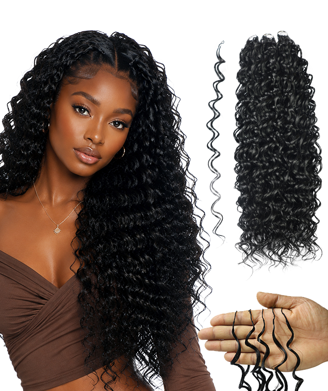 LUXLUXE Hawaiian Synthetic Crochet Hair Extensions – 14" 78g, 18" 100g, 22" 120g  Pre Separated 100 Strands Feather Hairpiece for Curly Protective Styles