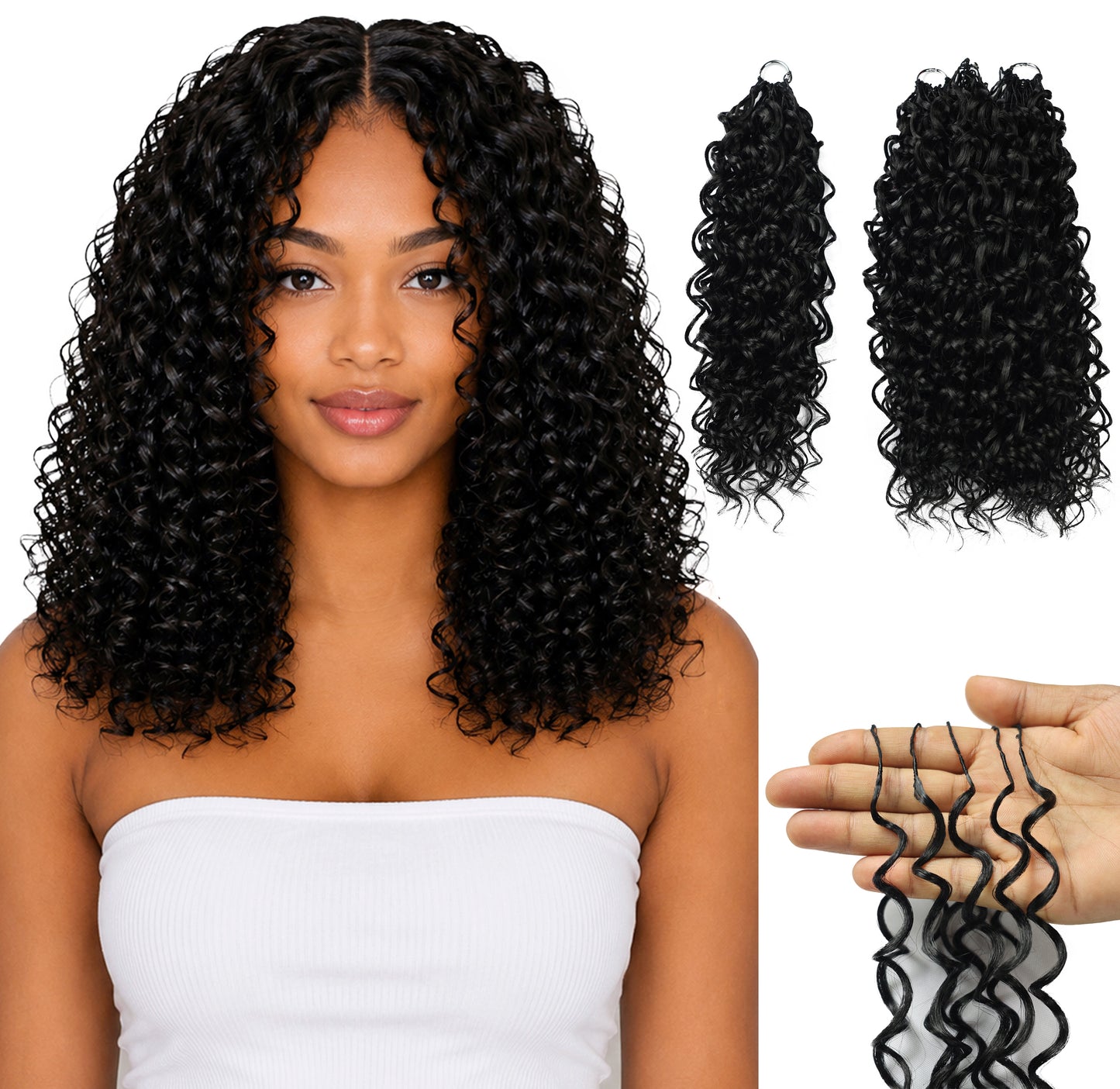 LUXLUXE Dominican Synthetic Crochet Hair Extensions – 14" 85g, 18" 110g, 22" 132g Pre Separated 100 Strands Feather Curly Hairpiece