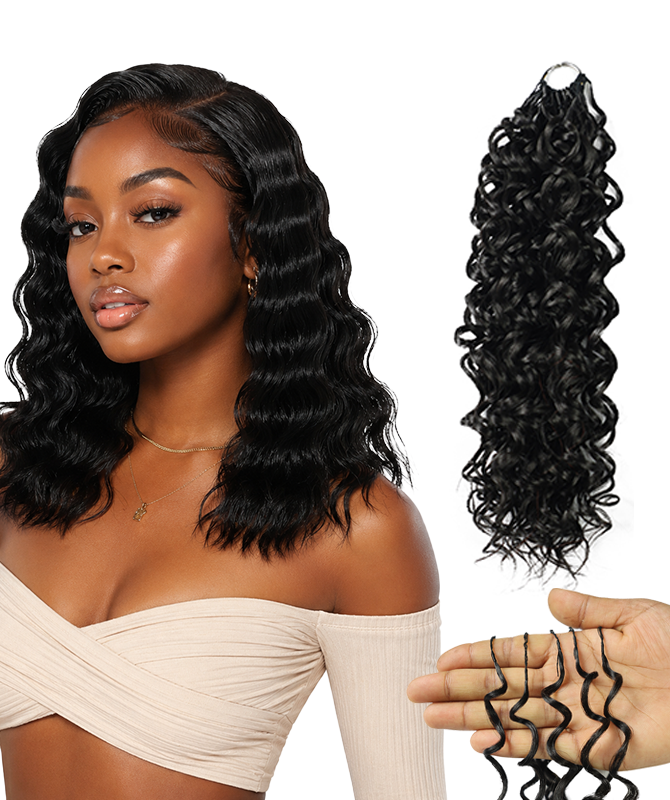 LUXLUXE Dominican Synthetic Crochet Hair Extensions – 14" 78g, 18" 100g, 22" 120g Pre Separated 100 Strands Feather Curly Hairpiece