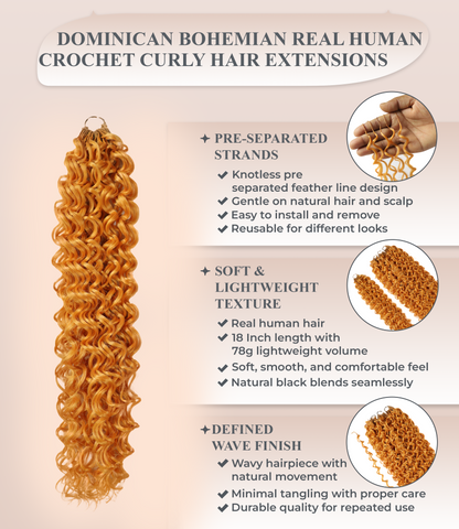 LUXLUXE Dominican Synthetic Crochet Hair Extensions – 14" 78g, 18" 100g, 22" 120g Pre Separated 100 Strands Feather Curly Hairpiece
