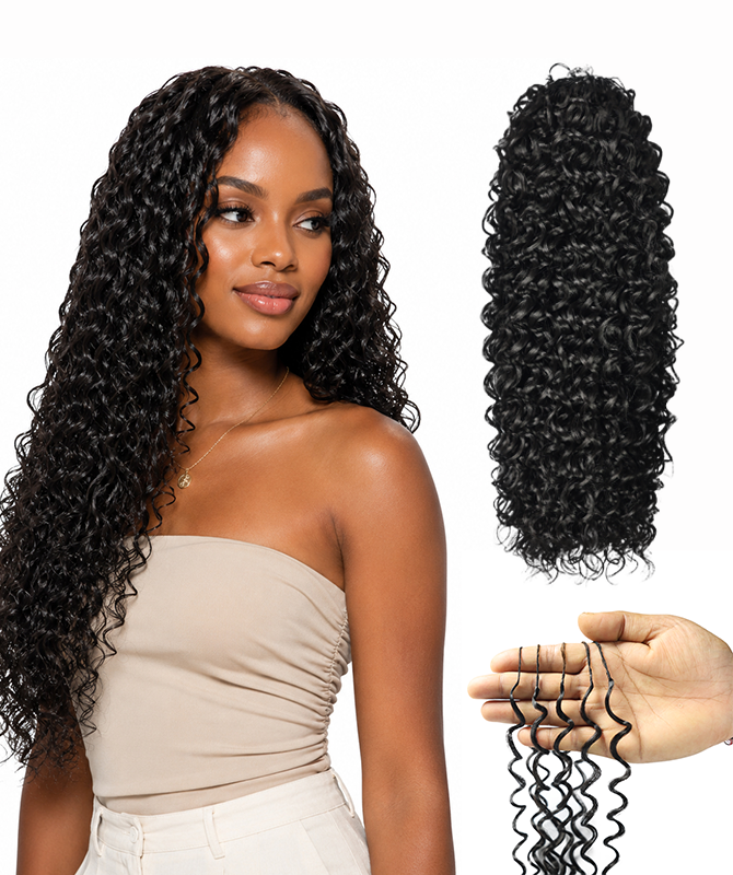 LUXLUXE Dominican Synthetic Crochet Hair Extensions – 14" 78g, 18" 100g, 22" 120g Pre Separated 100 Strands Feather Curly Hairpiece