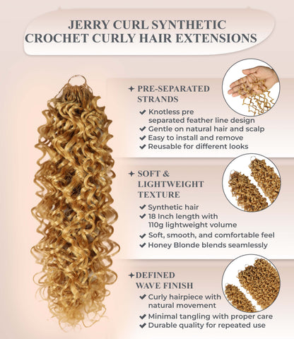 Luxluxe Jerry Curl 18 Inch Pre-Separated Synthetic Feather 110g Crochet Hair Extensions with 100 Strands for Women