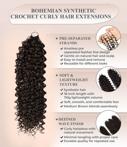 Luxluxe Bohemian 18" Pre-Separated Synthetic Feather 110g Crochet Hair Extensions with 100 Strands for Women