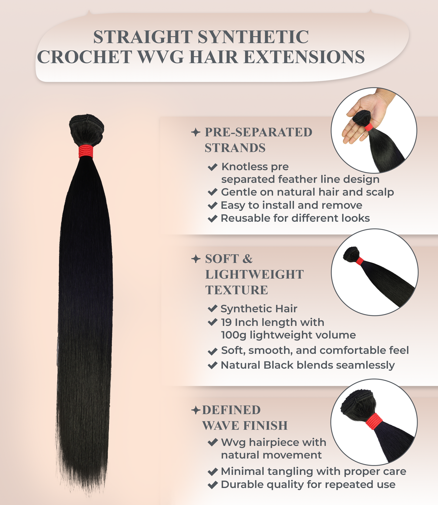 LUXLUXE Pre Stretched Braiding Straight Synthetic Hair Extension - 19 Inch 100g for Braided & Creative Hairstyles