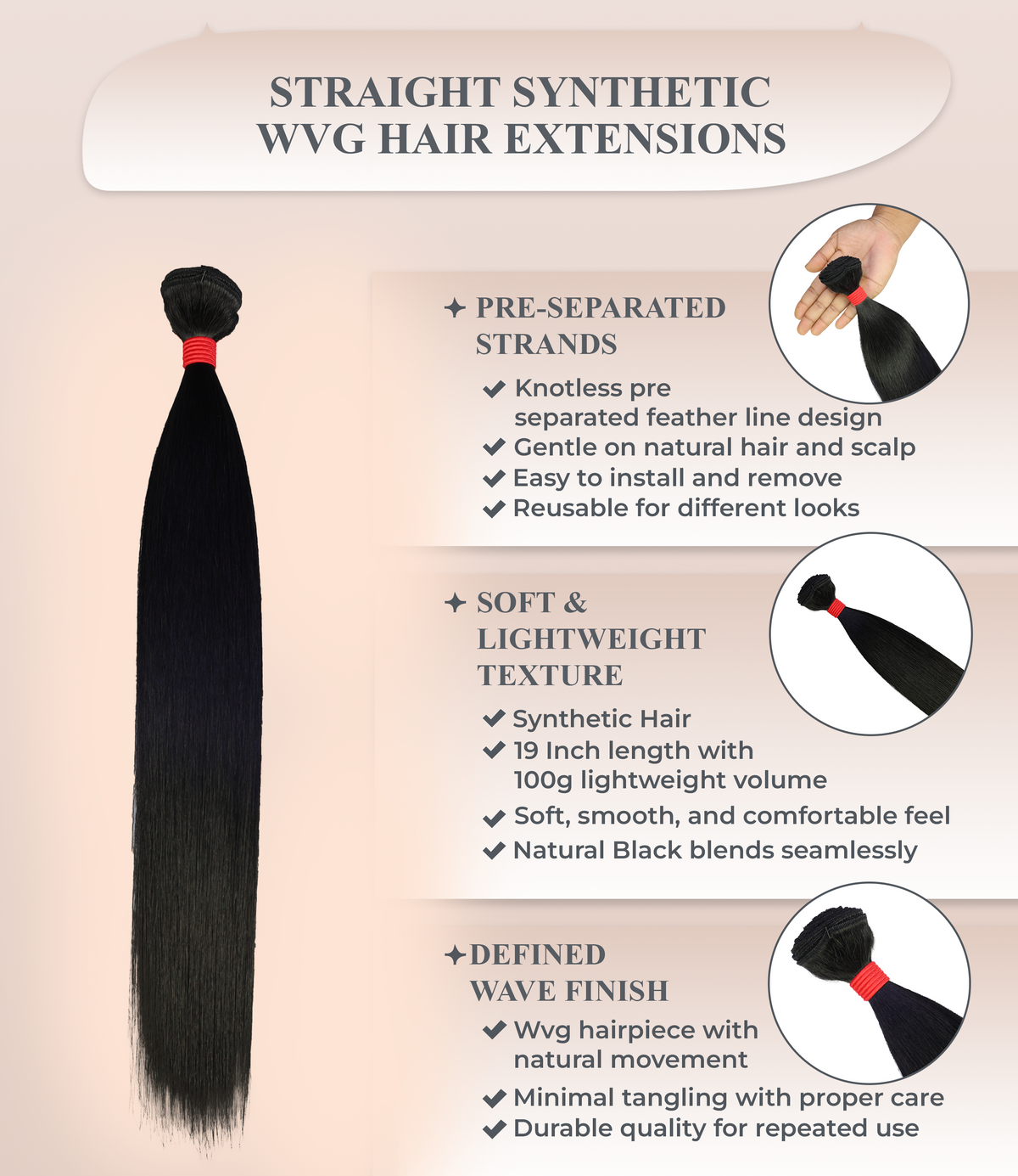 LUXLUXE Pre Stretched Braiding Straight Synthetic Hair Extension - 19 Inch 100g for Braided & Creative Hairstyles