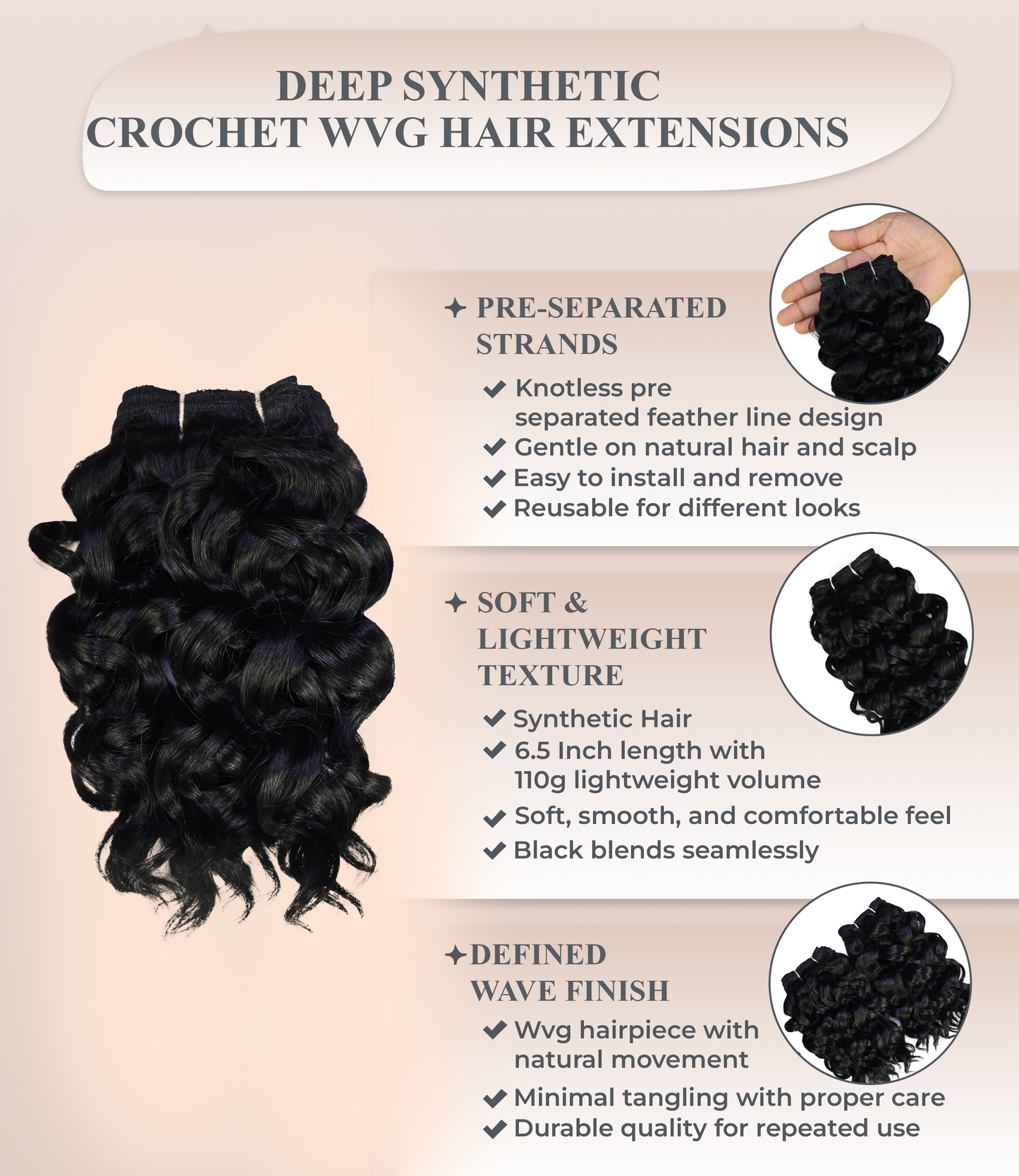 LUXLUXE Deep Curly Synthetic Hair Extension – 6.5 Inch Dense Curl Weft Style 110g for Women Versatile Styling