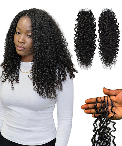 LUXLUXE Burmese Bohemian Real Human Crochet Curly Hair Extensions 40 Strands - Natural  & Natural Black 18 & 16 &14  Inch 50g Knotless Pre Separated Feather Line Lightweight Texture Curls Hairpiece for Women