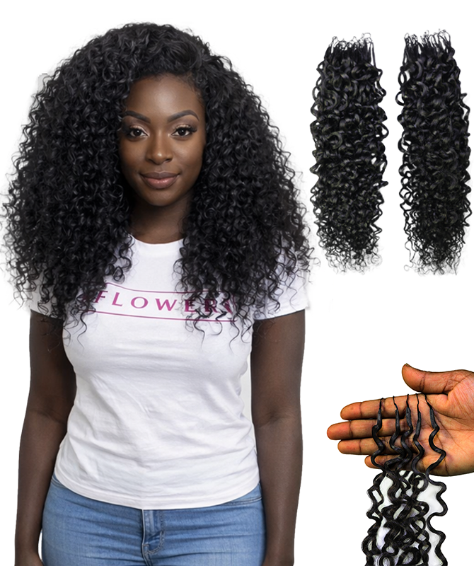 LUXLUXE Burmese Bohemian Real Human Crochet Curly Hair Extensions 40 Strands - Natural  & Natural Black 18 & 16 &14  Inch 50g Knotless Pre Separated Feather Line Lightweight Texture Curls Hairpiece for Women