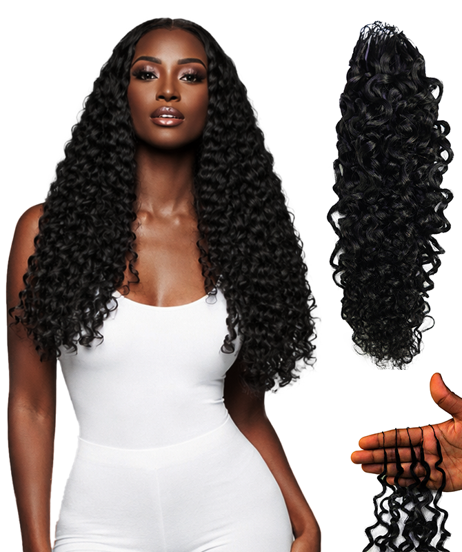 LUXLUXE Burmese Bohemian Real Human Crochet Curly Hair Extensions 40 Strands - Natural  & Natural Black 18 & 16 &14  Inch 50g Knotless Pre Separated Feather Line Lightweight Texture Curls Hairpiece for Women