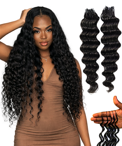 LUXLUXE Loose Deep Real Human Crochet Hair Extensions 40 Strands - Natural & Natural Black 18 & 16 & 14 Inch 50g Knotless Pre Separated Feather Line Lightweight Texture Wavy Hairpiece for Women