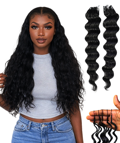 LUXLUXE Loose Deep Real Human Crochet Hair Extensions 40 Strands - Natural & Natural Black 18 & 16 & 14 Inch 50g Knotless Pre Separated Feather Line Lightweight Texture Wavy Hairpiece for Women