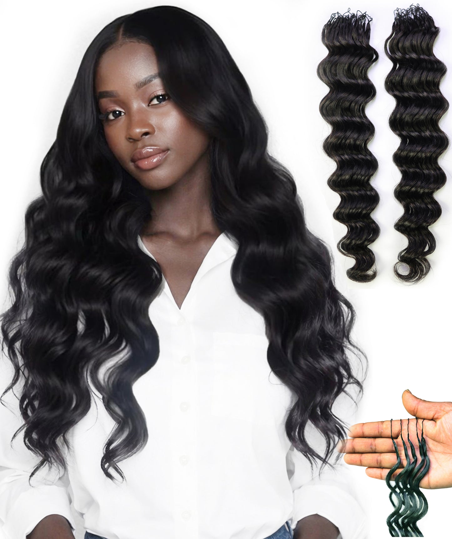 LUXLUXE Loose Deep Real Human Crochet Hair Extensions 40 Strands - Natural & Natural Black 18 & 16 & 14 Inch 50g Knotless Pre Separated Feather Line Lightweight Texture Wavy Hairpiece for Women